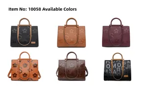 Detail view of large capacity tote bags in six colors with embossed floral patterns
