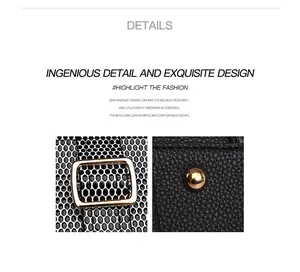 Close-up of crocodile texture leather, neat stitching and gold hardware on tote bag