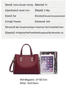 Large capacity red tote bag showing internal storage for iPad and A4 magazines