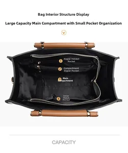 Internal structure of large capacity tote bag with organized compartments and zipper pockets