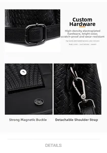 Close-up of gunmetal hardware, strong magnetic snap, and woven texture on a tote bag