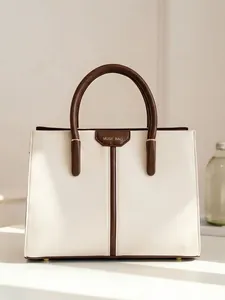 Women Minimalist Contrast Color PU Leather Tote Bag Large Capacity Handbag Office Commute Fashion Shoulder Bag With Top Handle