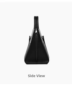 Side view of structured black tote bag with premium crocodile pattern and pebble leather texture