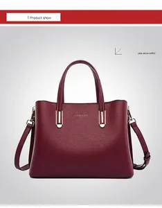 Front view of minimalist wine red tote bag in lychee pattern faux leather and gold hardware