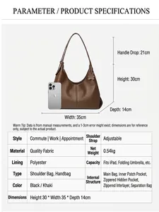Brown lychee pattern tote bag for women with size chart and phone for scale