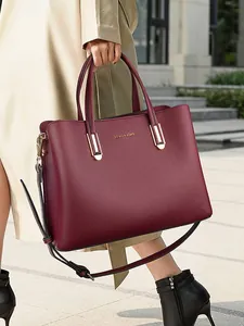 Women Large Capacity PU Leather Tote Bag Fashion Lichee Texture Handbag Elegant Business Commuter Shoulder Crossbody Purse Bag