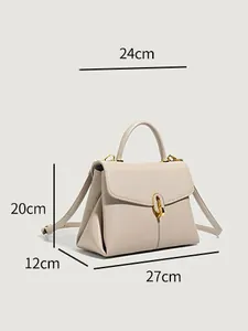 Beige pebble leather tote bag with dimensions 27x20x12cm showing large capacity and lock