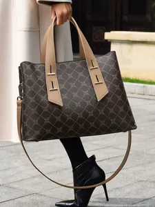 Borsa Tote da Donna in PVC con Stampa Vintage Grande Capacità Borsa a Mano a Tracolla per Ufficio Pendolare Elegante Lady