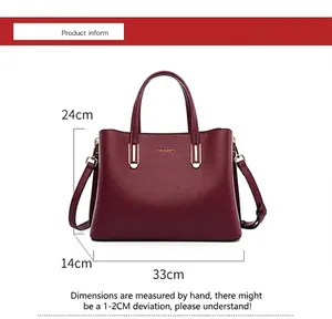 Detailed dimensions of the burgundy pebble leather handbag with gold-tone hardware