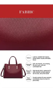 Close-up of wine red lychee pattern PU leather with golden hardware and brand logo