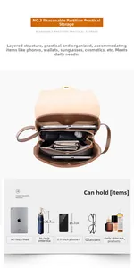 Detail view of the spacious inner compartments of this stylish leather backpack