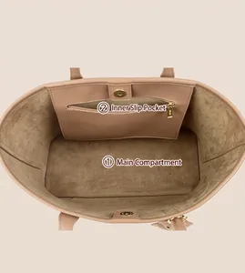 Top view of spacious tote bag interior with smooth lining and zippered pocket