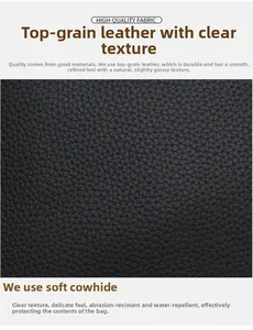 Close-up of premium black lychee-textured genuine leather with high-quality grain finish