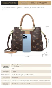 Detailed size specifications and interior compartments of brown monogram tote bag