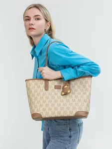 Women Fashion Letter Monogram Printed Tote Bag Large Capacity PVC Shoulder Bag With Duck Charm Commuter Handbag