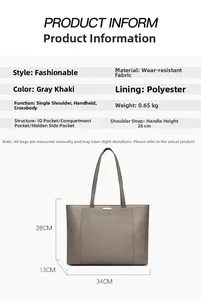 Detailed size chart for the minimalist grey tote bag with precise measurements