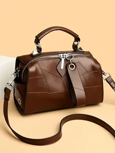Damen Mode PU Leder Boston Tasche Geometrisches Patchwork Handtasche Urban Minimalistische Umhängetasche Pendeln Aufbewahrungstasche