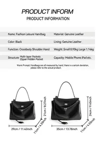 Detaillierter Größenvergleich zweier schwarzer Ledertaschen mit genauen Maßen