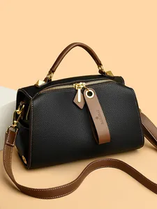 Borsa Boston da Donna Vintage in Pelle PU con Texture Litchi Grande Capacità Borsa a Tracolla a Cuscino alla Moda per il Pendolarismo Quotidiano