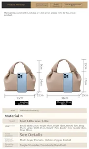 Size comparison guide for pleated cloud handbags showing large and small bag dimensions