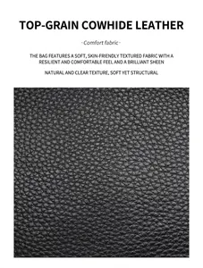 Macro detail of premium full-grain black leather with natural lychee texture and soft gloss