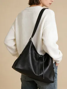 Bolso Tote de Cuero PU de Gran Capacidad para Mujer Minimalista Negro Bolso de Hombro Hobo Versátil para Trabajo Diario