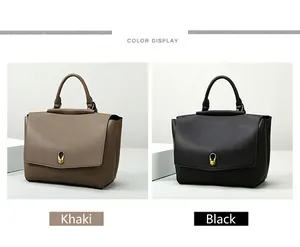 Detail view of khaki and black tote bags with golden teardrop metal twist-lock closures