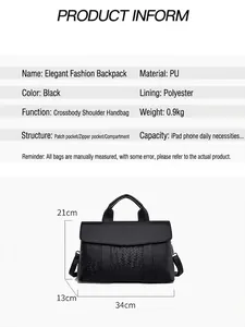 Elegant black woven leather tote bag with large capacity for commuting and daily use