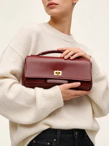Women Fashion PU Leather Underarm Bag Minimalist Urban Shoulder Bag With Metallic Twist Lock Commuter Top Handle Handbag