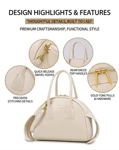Detailoverzicht van beige crossbodytas met gouden hardware en luxe stikselafwerking