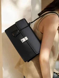 Minimalist PU Leather Shoulder Bag For Women Large Capacity Underarm Bag Fashion Work Commute Purse With Metal Lock