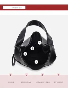 Internal structure of large black tote bag with multiple compartments and zippers
