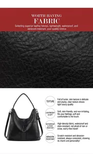 Detail of waterproof litchi grain leather on a black hobo bag with a side zipper