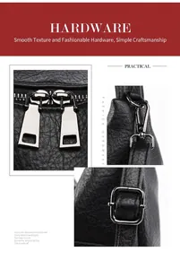 Close-up of silver hardware, detachable hooks and dual zippers on black tote bag