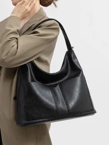 Women Large Capacity Tote Bag PU Leather Lychee Texture Commuter Shoulder Bag Vintage Soft Hobo Bag With Top Handle
