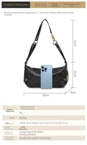 Size chart showing 30x15x9cm dimensions for the black quilted faux leather shoulder bag
