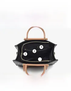 Internal structure of the embossed tote bag showing compartments and functional pockets