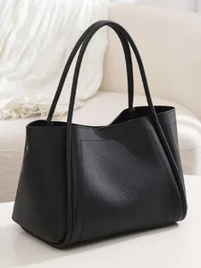 Dames Grote Capaciteit PU Leer Lychee Patroon Draagtas Minimalistisch Zacht Woon-werkverkeer Handtas Schoudertas Casual Kantoor Tas