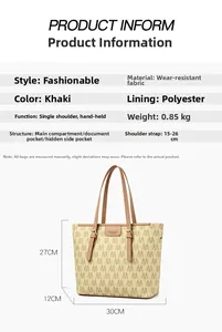 Especificaciones detalladas del bolso tote caqui con dimensiones 30x12x27cm y estructura interna
