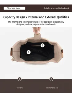 Internal view of beige leather crossbody bag with spacious main pocket and inner slot pocket
