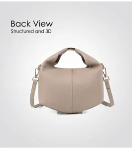 Back view of elephant gray crossbody bag in textured litchi grain leather