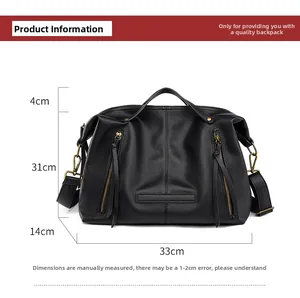 Size chart showing 33cm width and 14cm thickness for black litchi grain tote bag
