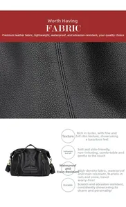 Detail of high-density black lychee texture leather tote with waterproof and anti-wear features