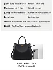 Detailed view of the black bucket bag size and internal capacity comparison with an iPad