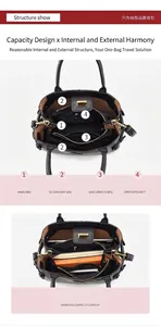 Detailed internal view of large black tote bag with multiple compartments and pockets