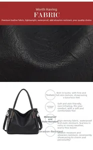 Close-up of litchi grain texture and black faux leather material on tote bag