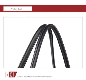 Detail of soft and comfortable black synthetic leather shoulder straps with neat stitching