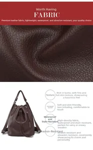 Detail view of water-resistant lychee pattern leather texture with drawstring closure