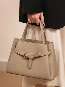 Large Capacity Women Tote Bag Lychee Grain PU Leather Handbag With Adjustable Strap Minimalist Commuter Shoulder Bag For Work