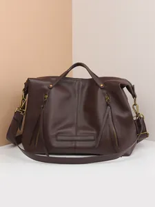Dark brown large tote bag with litchi texture and retro brass hardware detail